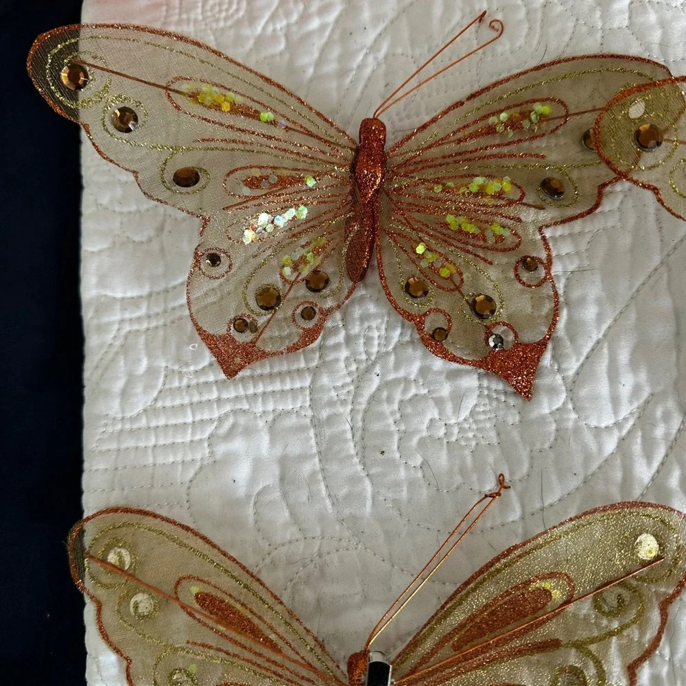 Set‎ of 4 Shimmering Butterfly Ornaments Glitter Wire Decor